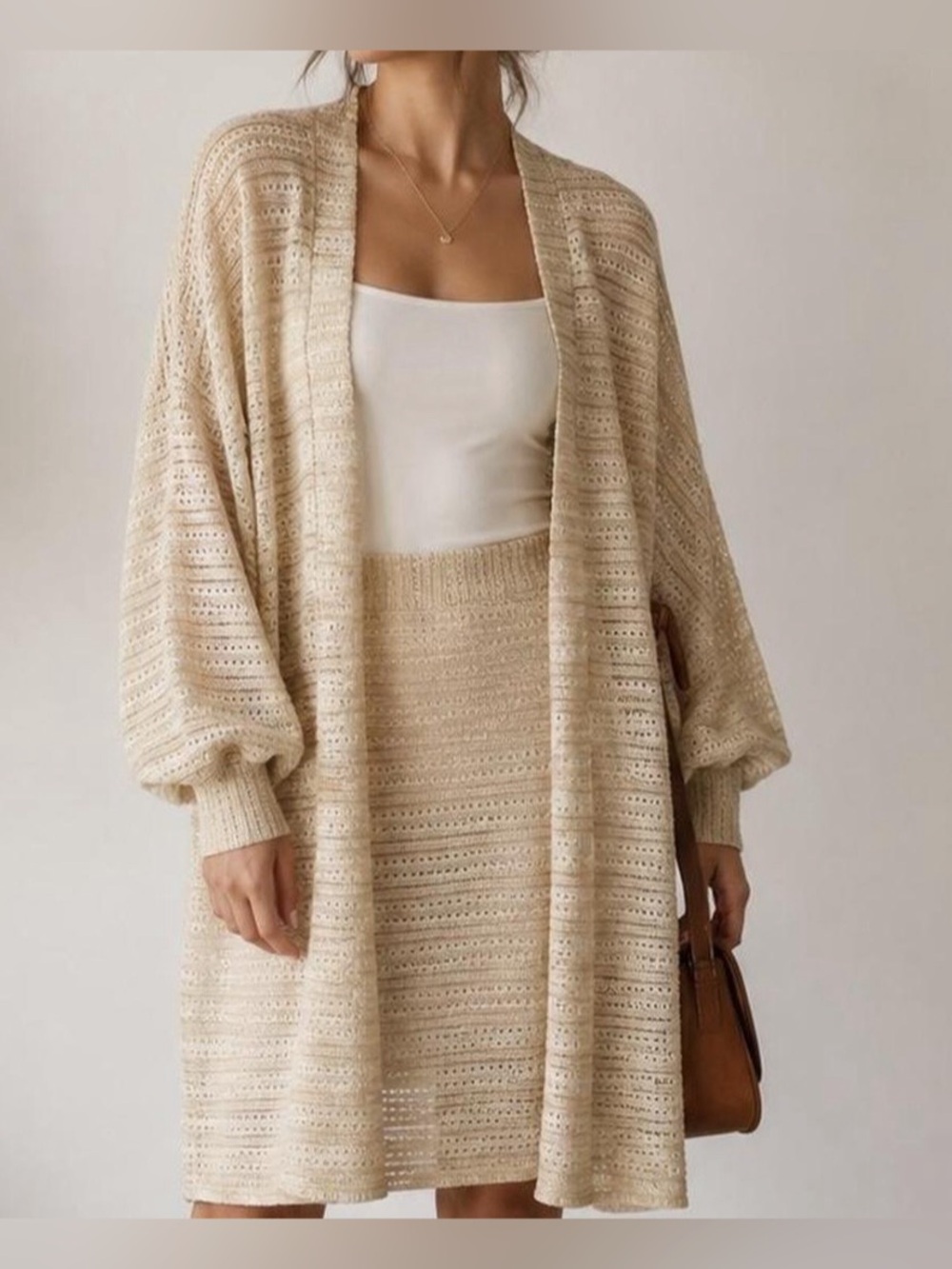 Anthropologie Beige Open Front Lightweight Knit Duster - OS